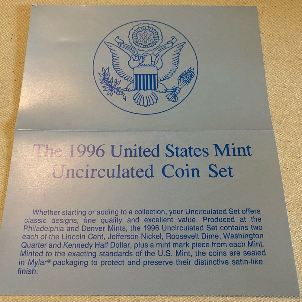 Rare 1996 US Mint Uncirculated Coin Set with 50th Anniversary Roosevelt Dime